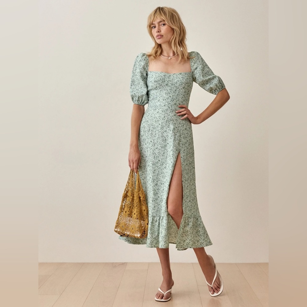 ISO Reformation Belgium Linen Dress in Agave